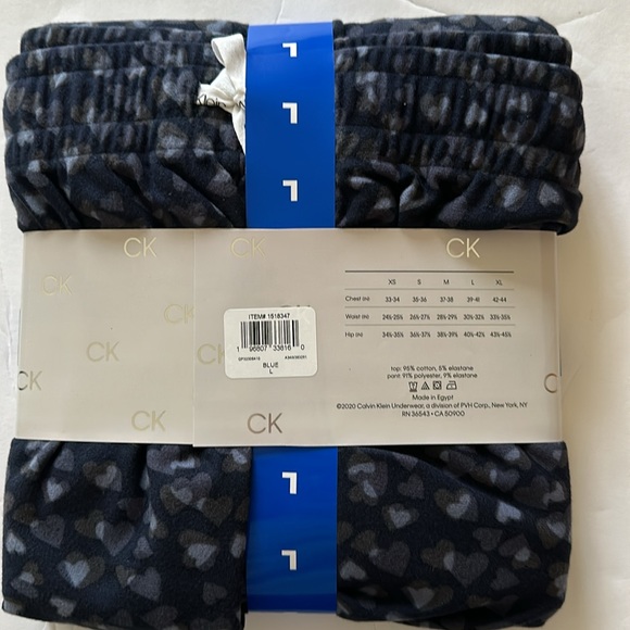 Calvin Klein Women’s Pants Crew Neck Heart Blue Pajama Set Nwt - Picture 3 of 6